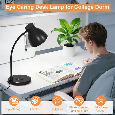 مصابيح مكتبية للمكتب المنزلي - مصباح مكتبي LED مع شاحن لاسلكي، 3 أوضاع ألوان خافتة للضوء لمكتب القراءة للدراسة والعناية بالعين، مصباح طاولة صغير مرن بذراع لغرفة النوم الجامعية بجانب السرير، أسود in Kuwait