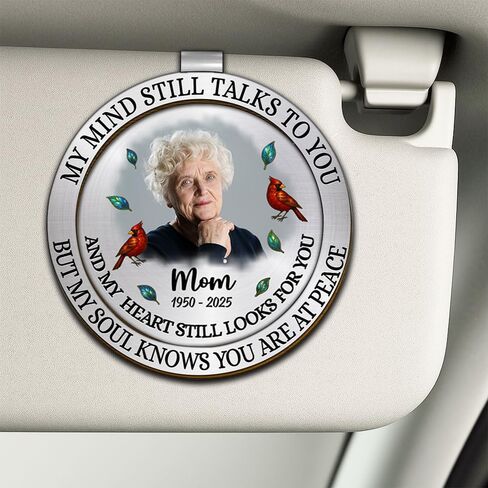 Personalized Memorial Car Visor Clip with Photo Frame – Custom in Memory Gift for Loss of Loved One for Mothers Fathers (My Mind Still Talks to You-Mom) in Saudi Arabia