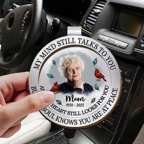 Personalized Memorial Car Visor Clip with Photo Frame – Custom in Memory Gift for Loss of Loved One for Mothers Fathers (My Mind Still Talks to You-Mom) in Saudi Arabia