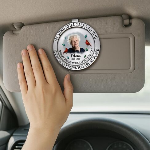 Personalized Memorial Car Visor Clip with Photo Frame – Custom in Memory Gift for Loss of Loved One for Mothers Fathers (My Mind Still Talks to You-Mom) in Saudi Arabia