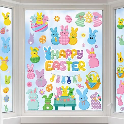 ملصقات نافذة عيد الفصح السعيدة من DPKOW للنوافذ الزجاجية، 9 أوراق ملصقات نافذة على شكل أرنب، ملصقات بيضة أرنب، ملصقات زنبركية، ديكورات عيد الفصح، ديكور أرنب الربيع، على الوجهين، قابلة للإزالة وإعادة الاستخدام in Kuwait