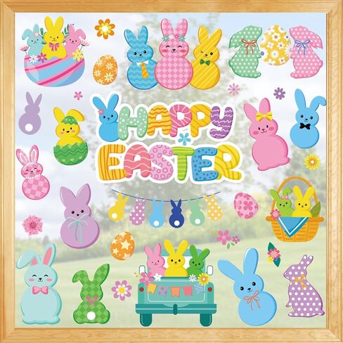 ملصقات نافذة عيد الفصح السعيدة من DPKOW للنوافذ الزجاجية، 9 أوراق ملصقات نافذة على شكل أرنب، ملصقات بيضة أرنب، ملصقات زنبركية، ديكورات عيد الفصح، ديكور أرنب الربيع، على الوجهين، قابلة للإزالة وإعادة الاستخدام in Kuwait