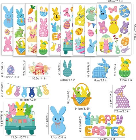 ملصقات نافذة عيد الفصح السعيدة من DPKOW للنوافذ الزجاجية، 9 أوراق ملصقات نافذة على شكل أرنب، ملصقات بيضة أرنب، ملصقات زنبركية، ديكورات عيد الفصح، ديكور أرنب الربيع، على الوجهين، قابلة للإزالة وإعادة الاستخدام in Kuwait