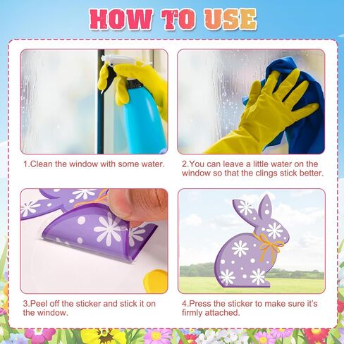 ملصقات نافذة عيد الفصح السعيدة من DPKOW للنوافذ الزجاجية، 9 أوراق ملصقات نافذة على شكل أرنب، ملصقات بيضة أرنب، ملصقات زنبركية، ديكورات عيد الفصح، ديكور أرنب الربيع، على الوجهين، قابلة للإزالة وإعادة الاستخدام in Kuwait