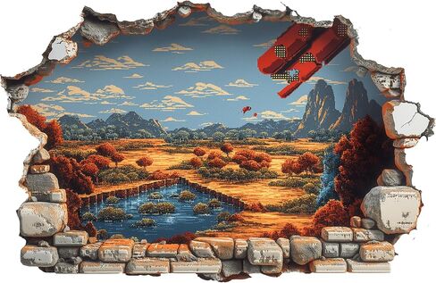AMAZING WALL Fake Window Wall Sticker Pixel Scenic Valley Landscape Peel and Stick Window Illusion Wall Decal Removable Vinyl Home Room Decor 3D Effect,24x36in/2PCS in Saudi Arabia
