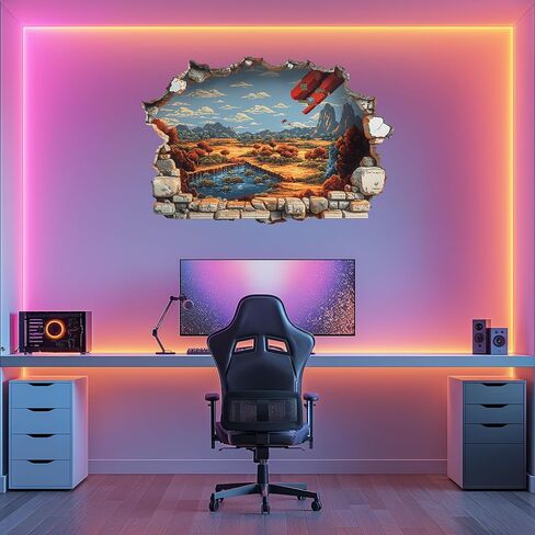 AMAZING WALL Fake Window Wall Sticker Pixel Scenic Valley Landscape Peel and Stick Window Illusion Wall Decal Removable Vinyl Home Room Decor 3D Effect,24x36in/2PCS in Saudi Arabia