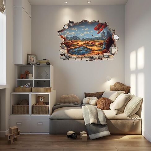 AMAZING WALL Fake Window Wall Sticker Pixel Scenic Valley Landscape Peel and Stick Window Illusion Wall Decal Removable Vinyl Home Room Decor 3D Effect,24x36in/2PCS in Saudi Arabia