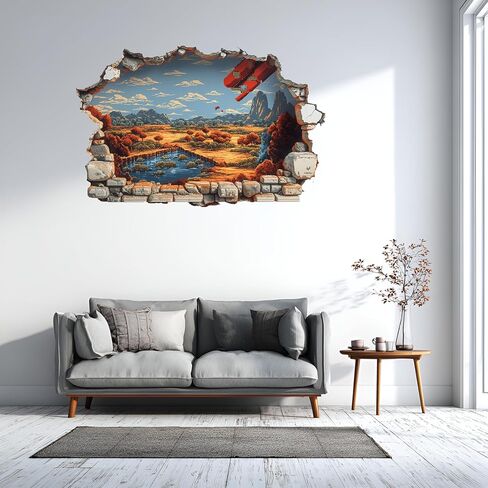 AMAZING WALL Fake Window Wall Sticker Pixel Scenic Valley Landscape Peel and Stick Window Illusion Wall Decal Removable Vinyl Home Room Decor 3D Effect,24x36in/2PCS in Saudi Arabia