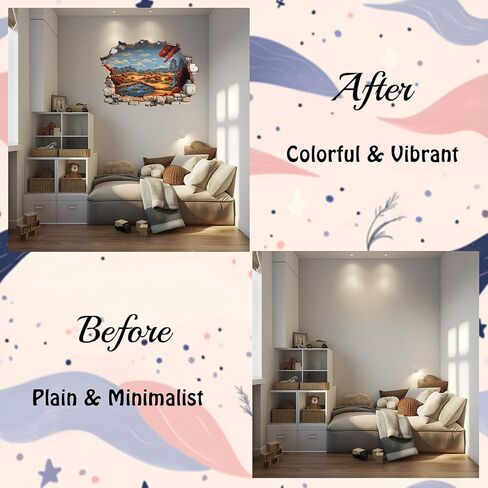 AMAZING WALL Fake Window Wall Sticker Pixel Scenic Valley Landscape Peel and Stick Window Illusion Wall Decal Removable Vinyl Home Room Decor 3D Effect,24x36in/2PCS in Saudi Arabia