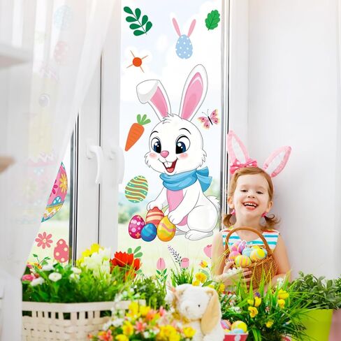 AnyDesign Easter Window Cling Stickers Large Window Decals Cartoon Bunny Rabbit Chick Egg Reusable Decoration for Spring Party Shop Home Classroom, 2 Sheets in Saudi Arabia