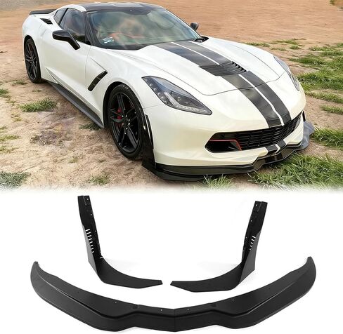 Front Bumper Lip Splitter for 2014-2019 Corvette C7 Z06 Stage 3 Front Lip with Side Extension Winglets Add On Body Kit（Not for ZR1） (Carbon Fiber Print) in Saudi Arabia