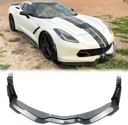 Front Bumper Lip Splitter for 2014-2019 Corvette C7 Z06 Stage 3 Front Lip with Side Extension Winglets Add On Body Kit（Not for ZR1） (Carbon Fiber Print) in Saudi Arabia