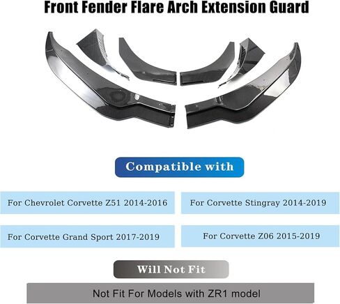 Front Bumper Lip Splitter for 2014-2019 Corvette C7 Z06 Stage 3 Front Lip with Side Extension Winglets Add On Body Kit（Not for ZR1） (Carbon Fiber Print) in Saudi Arabia
