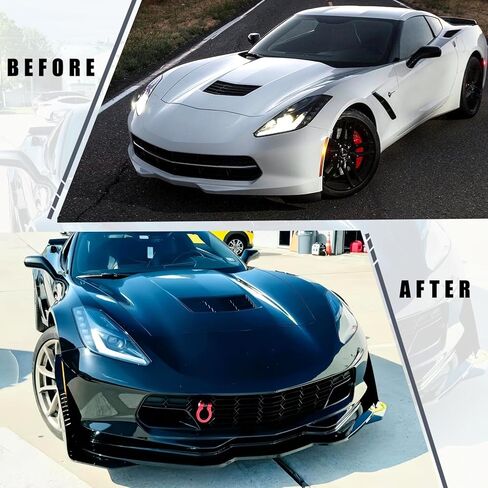 Front Bumper Lip Splitter for 2014-2019 Corvette C7 Z06 Stage 3 Front Lip with Side Extension Winglets Add On Body Kit（Not for ZR1） (Carbon Fiber Print) in Saudi Arabia