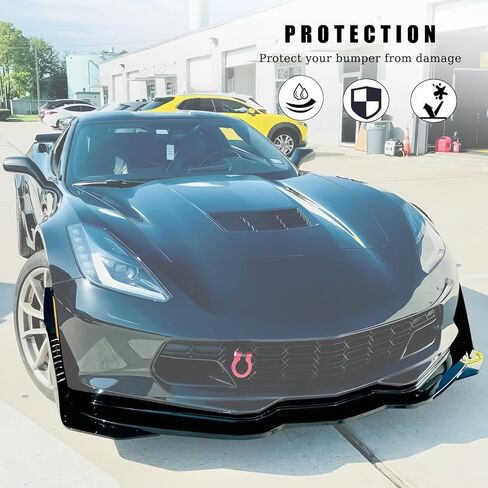 Front Bumper Lip Splitter for 2014-2019 Corvette C7 Z06 Stage 3 Front Lip with Side Extension Winglets Add On Body Kit（Not for ZR1） (Carbon Fiber Print) in Saudi Arabia