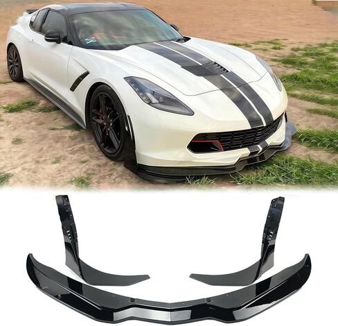 Front Bumper Lip Splitter for 2014-2019 Corvette C7 Z06 Stage 3 Front Lip with Side Extension Winglets Add On Body Kit（Not for ZR1） (Carbon Fiber Print) in Saudi Arabia