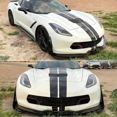 Front Bumper Lip Splitter for 2014-2019 Corvette C7 Z06 Stage 3 Front Lip with Side Extension Winglets Add On Body Kit（Not for ZR1） (Carbon Fiber Print) in Saudi Arabia