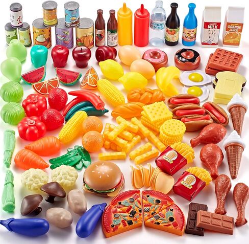 لعب مجموعات الطعام لمطبخ الأطفال، المطبخ العالمي للأطفال الصغار قطع ألعاب الطعام المزيفة بما في ذلك البيتزا والسوشي والمخبوزات، لعبة التظاهر بالطعام ولعب ملحقات المطبخ مع سلتين، هدية مثالية للأولاد والبنات in Kuwait