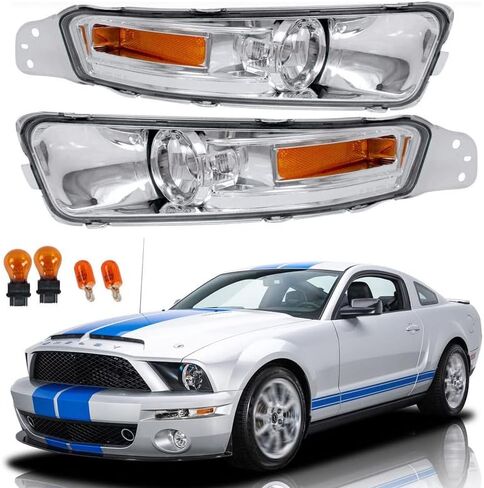 Turn Signal Lights Compatible with 2005 2006 2007 2008 2009 Mustang Bumper Lights Parking Signal Lamps Clear Lens White Housing+Bulbs in Saudi Arabia