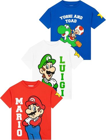 Super Mario Shirt 3 Pack, Mario, Luigi and Yoshi Boys Shirt, Cotton Boys Tee Shirts, Short Sleeve Gamer Kids Tshirt in Saudi Arabia