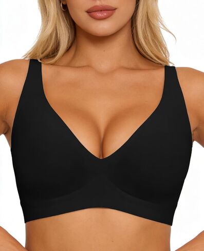 Jelly Wireless Bra Seamless Deep V Push Up T-Shirt Comfortable Plunge No Underwire Bras with Adjustable Straps Everyday Bras in Saudi Arabia