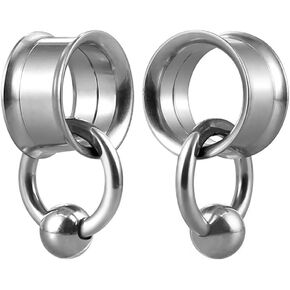 2pc Screw Flesh Tunnel & 2pc Spring CBR Ring Steel Earrings Captive Bead Hoop Ring Double Flared Ear Plug Hanger Dangle Gauge in Saudi Arabia