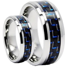 Wedding Rings for Him and Her - Tungsten Carbide Engagement Blue Carbon Fiber Inlay - Couple Rings Set - Wedding Bands for Couples - Wedding Band Sets for Couples in Kuwait