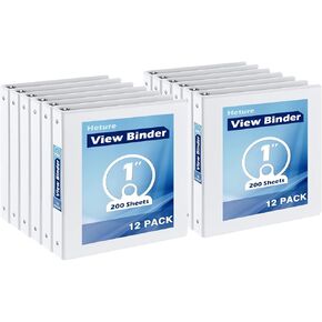 3 مجلدات حلقية مقاس 1 بوصة باللون الأبيض، 12 حزمة مجلدات مقاس 1 بوصة، مجلد شفاف مع حلقة دائرية، مجلدات ثلاثية الحلقات خالية من PVC (تناسب 8.5 × 11 بوصة)، مجلدات مكتبية احترافية للوازم المدرسية. in Kuwait