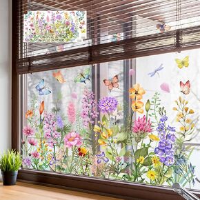 عبوتان من ملصقات النوافذ على شكل زهرة، ملصقات نافذة على شكل زهور ثابتة قابلة للإزالة لديكور المنزل، ملصقات باقة زهور برية ملونة لغرفة النوم وغرفة المعيشة والمكتب (وردي أرجواني) in Kuwait