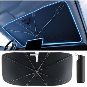 [ترقية 2025] مظلة الشمس للزجاج الأمامي Doogocoo [تبريد كريستال ثلجي وكتلة للأشعة فوق البنفسجية بنسبة 100%] - UPF50+ درع حراري | تحافظ على برودة السيارة وتحمي الجزء الداخلي، مظلة سيارة قابلة للطي مع طلاء عاكس (57 بوصة × 32 بوصة) in Kuwait