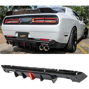 ناشر المصد الخلفي مع ضوء LED لـ 2015-2024 دودج تشالنجر SRT Hellcat Redeye Scat Pack 392 R/T GT SXT، ناشر خلفي ممتص للصدمات شفة سمك القرش سبليتر ستايل لامع أسود in Kuwait