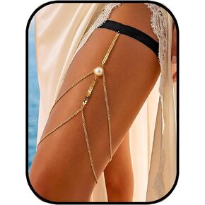 Boho Thigh Chain with Pearl, Gold Elegant Layered Chains Beach Bikini Body Jewelry for Women, Fashion Leg Accessory with Beaded Design in Kuwait