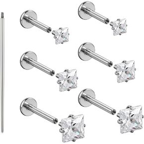 SPORCLO G23 أقراط من التيتانيوم أقراط غضروف مسطحة الظهر مضادة للحساسية للنساء من الفولاذ الجراحي الفضي خيط داخلي الزنمة محارة شحمة الأذن اللولب ثقب المجوهرات هدية 16 جرام 18 جرام 20 جرام in Kuwait