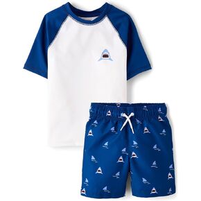 The Children's Place Boys' Short Sleeve Rash Guard and Swim Trunk 2-Piece Set, Quench Blue, Large in Kuwait