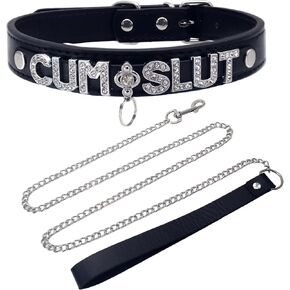 مجموعة طوق ومقود من الجلد للنساء والرجال، قلادة بحروف سوداء قوطية، سلسلة مقود طويلة لمهرجان الهذيان in Kuwait