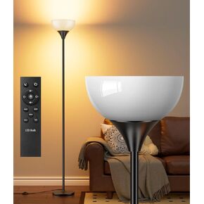 luckystyle Torchiere Floor Lamp,1200LM Dimmable Standing Lamps with Remote and Foot Switch,Custom Color Temperature Super Bright Tall Lamp for Living Room Bedroom Office,Floor Light with 12W LED Bulb in Kuwait