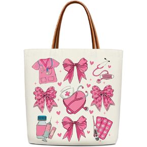 Pink Bow Nurse Canvas Tote Bag for Women, Nursing Reusable Shopping Grocery College Handbag, Cute Nurses Week Graduation Birthday Gifts for Nurses /15 in Saudi Arabia