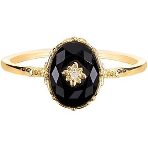 خواتم التراص البيضاوية المصنوعة من الماس الأسود العقيق العقيق للنساء والرجال والمراهقين والفضة in Kuwait