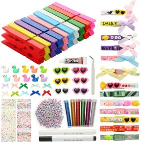 SACXFMC 60 Set Cheer Pins Spirit Clips Include 60 Wooden Cheer Clothes Pins 30 Mini Resin Ducks 30 Mini Bows and Self Adhesive Stickers Pen Glue Ribbon for Cheerleading Backpacks Gifts in Saudi Arabia