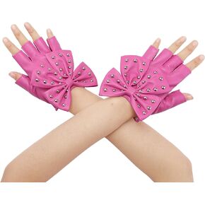 Women's Faux Leather Gloves Snap Punk Gothic Wrist Length Glove with Studded Bowtie in Saudi Arabia