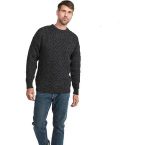 Irish Wool Sweater, Traditional Aran Honeycomb Stitch, Crew Neck, 100% Wool in Kuwait
