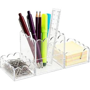 مجموعة منظم مكتب من الأكريليك الشفاف من YAGELI مكونة من 3 قطع، حامل أقلام مغناطيسي مع ملاحظات لاصقة وصينية مشبك ورق، ملحقات مكتب جمالية للمكتب المنزلي والديكور البسيط in Kuwait