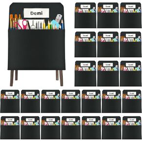 2 Pack Chair Pockets for Classrooms, 16 x 19 inch Pocket Chart Back of Chair Organizer for Kids with Name Tag, Seat Sacks for Classroom Chairs Seat Storage (Black, 2Pack) in Kuwait