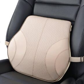 Aukee Lumbar Support Pillow for Car, Genuine Leather Memory Foam Pillow Lower Back Cushion for Office Chair with Adjustable Strap (Black) in Saudi Arabia