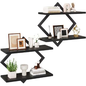 IBUYKE Floating Shelves,15 Inch Wall Shelf Set of 2,Wall Mounted Shelves,2 Tier Hanging Decorative Storage Shelf for Living Room, Bedroom, Bathroom, Kitchen TFS003H-2 in Kuwait