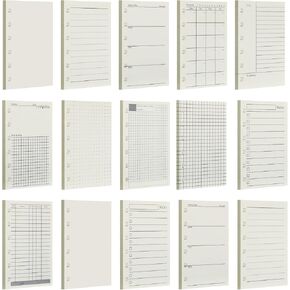 15 Pcs A7 Planner Inserts A7 Agenda Binder Refill for 6 Holes 4.84 x 3.23'' Pocket Punched Filler Paper Notebook for Undated Daily, Weekly, Monthly Refillable Binder Journal in Kuwait