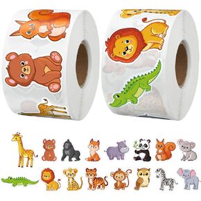 1200 Pcs Safari Animal Stickers Roll 1.5" Cartoon Jungle Animal Sticker Labels 16 Designs Self-Adhesive Cute Zoo Animals Incentive Decals for School Classroom Teacher Reward Envelopes Gift Party Decor in Saudi Arabia