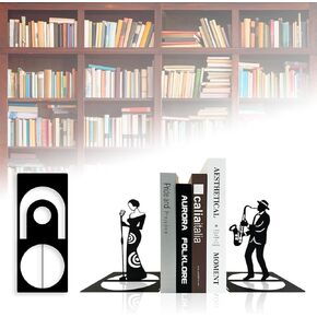 Jazz Band Metal Bookends, Music Bookends, Musical Instrument Book Ends, Singer and Saxophone Player Shelf Decor, Musician Book Stand, Black Book Holders for Home Office in Kuwait