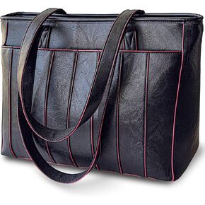 حقيبة كمبيوتر محمول للنساء - حقيبة عمل من الجلد النباتي مقاس 14 بوصة مع سحاب وحجرة مبطنة - حقيبة يد كتف منظمة in Kuwait