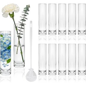 مزهريات Brajttt بطول 7.48 بوصة للزهور، مزهرية أسطوانية زجاجية 12 قطعة، مزهرية برعم وردة واحدة لديكور الأحداث، مزهريات برعم بكميات كبيرة لقطع الزفاف المركزية، ديكور مكتب جمالي منزلي، ديكورات الحفلات in Kuwait